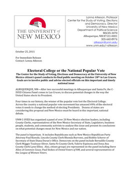 Electoral College Or the National Popular Vote