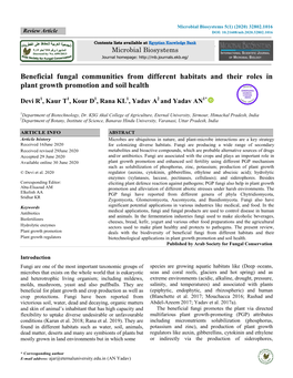 Beneficial Fungal Communities from Different Habitats and Their Roles in Plant Growth Promotion and Soil Health