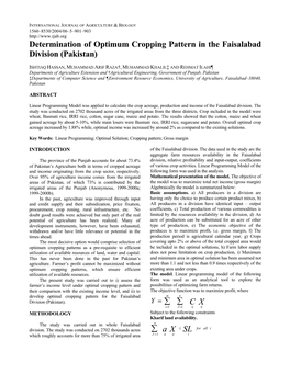 Determination of Optimum Cropping Pattern in the Faisalabad Division (Pakistan)