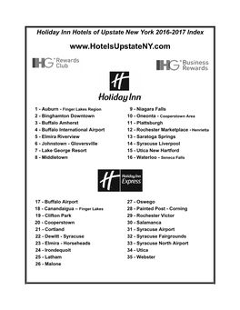 Holiday Inn Hotels of Upstate New York 2016-2017 Index