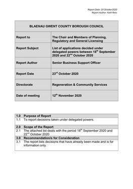 BLAENAU GWENT COUNTY BOROUGH COUNCIL Report To