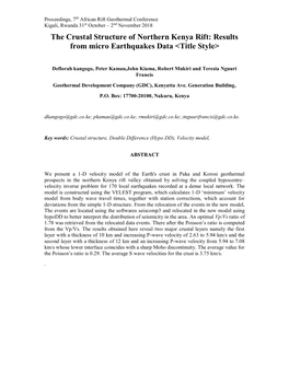 The Crustal Structure of Northern Kenya Rift