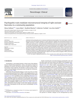 Psychopathic Traits Modulate Microstructural Integrity of Right Uncinate Fasciculus in a Community Population