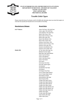 Taxable Little Cigars List