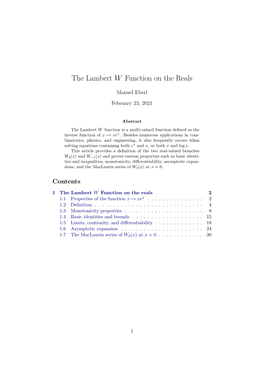 The Lambert W Function on the Reals