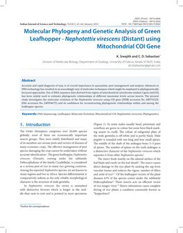 Molecular Phylogeny and Genetic Analysis of Green Leafhopper - Nephotettix Virescens (Distant) Using Mitochondrial COI Gene