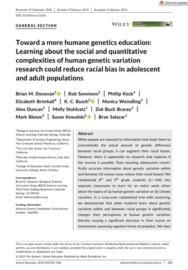 Toward a More Humane Genetics Education: Learning About the Social and Quantitative Complexities of Human Genetic Variation Rese