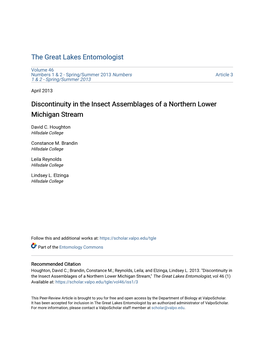 Discontinuity in the Insect Assemblages of a Northern Lower Michigan Stream