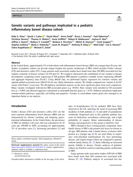 Genetic Variants and Pathways Implicated in a Pediatric Inﬂammatory Bowel Disease Cohort