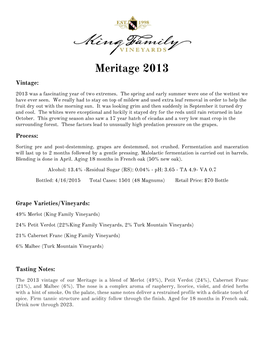 Meritage 2013 Vintage