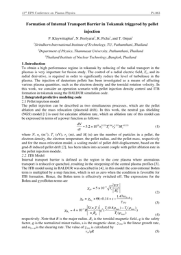 Formation of Internal Transport Barrier in Tokamak Triggered by Pellet Injection P