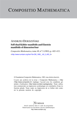 Self-Dual Kähler Manifolds and Einstein Manifolds of Dimension Four Compositio Mathematica, Tome 49, No 3 (1983), P