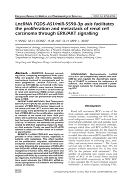 Lncrna FGD5-AS1/Mir-5590-3P Axis Facilitates the Proliferation and Metastasis of Renal Cell Carcinoma Through ERK/AKT Signalling