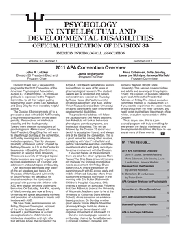 Psychology in Intellectual and Developmental Disabilities Official Publication of Division 33
