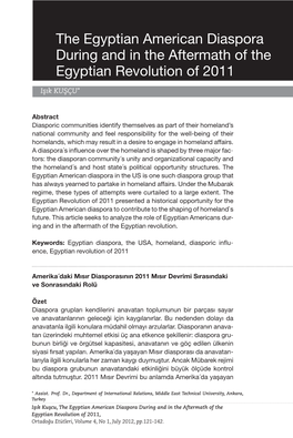 The Egyptian American Diaspora During and in the Aftermath of the Egyptian Revolution of 2011