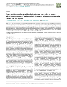 Opportunities to Utilize Traditional Phenological Knowledge to Support