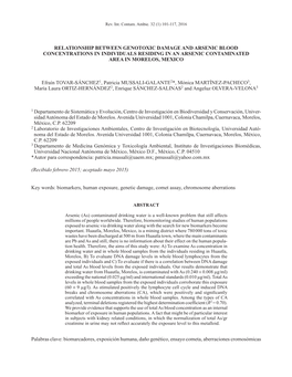 Relationship Between Genotoxic Damage and Arsenic Blood Concentrations in Individuals Residing in an Arsenic Contaminated Area in Morelos, Mexico