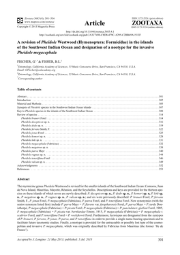 A Revision of Pheidole Westwood (Hymenoptera