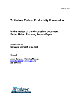 Better Urban Planning Issues Paper Selwyn
