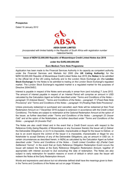 Prospectus Dated 16 January 2012 ABSA BANK LIMITED