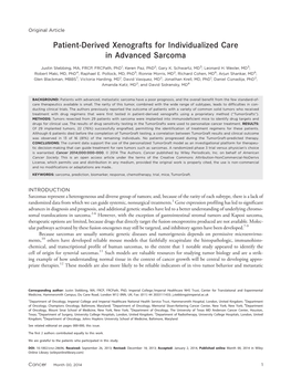 Patientderived Xenografts for Individualized Care in Advanced Sarcoma