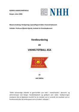 Verdivurdering Av VIKING FOTBALL ASA