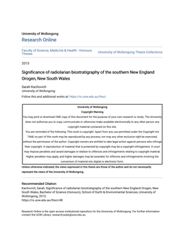 Significance of Radiolarian Biostratigraphy of the Southern New England Orogen, New South Wales