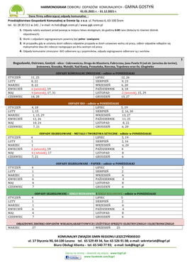 HARMONOGRAM ODBIORU ODPADÓW KOMUNALNYCH - GMINA GOSTYŃ 01.01.2021 R