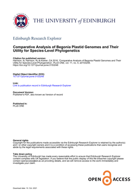 Comparative Analysis of Begonia Plastid Genomes and Their