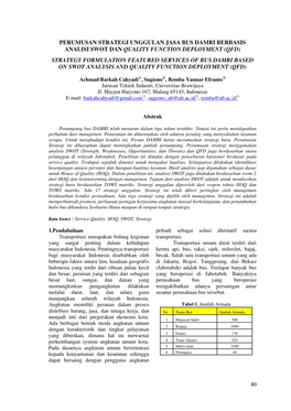 Perumusan Strategi Unggulan Jasa Bus Damri Berbasis Analisi Swot Dan Quality Function Deployment