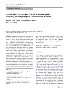 Genetic Diversity Analysis of Wild Arracacia Species According to Morphological and Molecular Markers