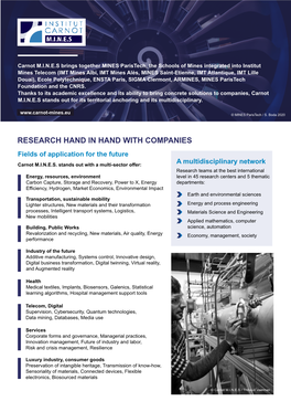 RESEARCH HAND in HAND with COMPANIES Fields of Application for the Future Carnot M.I.N.E.S