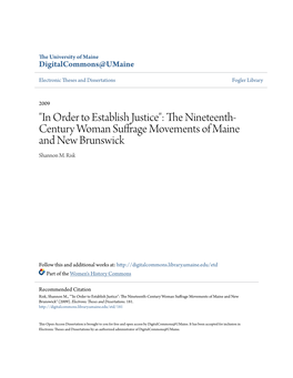 The Nineteenth-Century Woman Suffrage Movements of Maine And