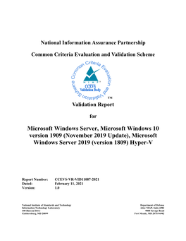 Microsoft Windows Server, Microsoft Windows 10 Version 1909 (November 2019 Update), Microsoft Windows Server 2019 (Version 1809) Hyper-V