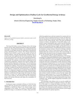 Design and Optimization of Kalina Cycle for Geothermal Energy in Kenya