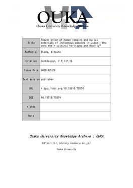 Repatriation of Human Remains and Burial Materials of Indigenous Peoples in Japan: Who Owns Their Cultural Heritages and Dignity? 1)