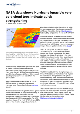 NASA Data Shows Hurricane Ignacio's Very Cold Cloud Tops Indicate Quick Strengthening 27 August 2015, by Rob Gutro