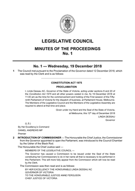 LEGISLATIVE COUNCIL MINUTES of the PROCEEDINGS No