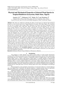 Physical and Mechanical Properties of Selected Wood Species in Tropical Rainforest Ecosystem, Ondo State, Nigeria