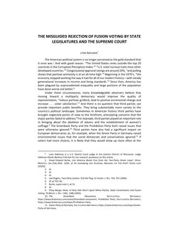 The Misguided Rejection of Fusion Voting by State Legislatures and the Supreme Court