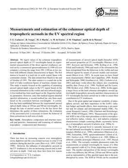 Measurements and Estimation of the Columnar Optical Depth of Tropospheric Aerosols in the UV Spectral Region