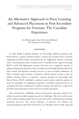 An Alternative Approach to Prior Learning and Advanced Placement in Post-Secondary Programs for Veterans: the Canadian Experience