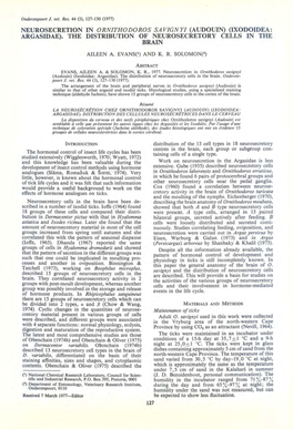 Neurosecretion in Ornithodoros Savignyi (Audouin) (Ixodoidea: Argasidae)