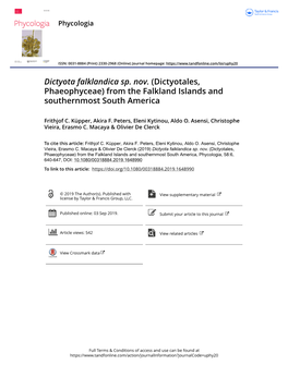 Dictyota Falklandica Sp. Nov. (Dictyotales, Phaeophyceae) from the Falkland Islands and Southernmost South America