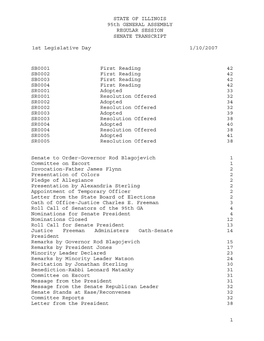 STATE of ILLINOIS 95Th GENERAL ASSEMBLY REGULAR SESSION SENATE TRANSCRIPT