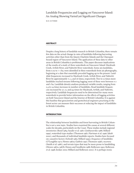 Landslide Frequencies and Logging on Vancouver Island: an Analog Showing Varied Yet Signifi Cant Changes