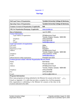 Tyndale University College Org Review Supplement Submitted–