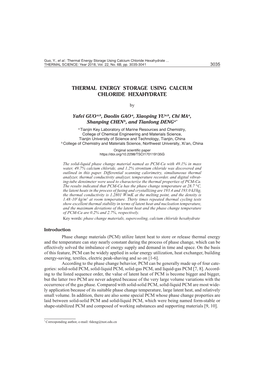 Thermal Energy Storage Using Calcium Chloride Hexahydrate