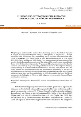 El Subgénero Heteropsychotria (Rubiaceae, Palicoureeae) En México Y Mesoamerica