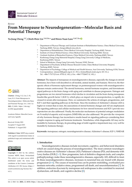 From Menopause to Neurodegeneration—Molecular Basis and Potential Therapy